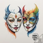 Tattoo design two halves of a theatre mask, o… – tattoo sketch (№1755165851_0, 14.08.2025 10:04) — tattoovalue.net