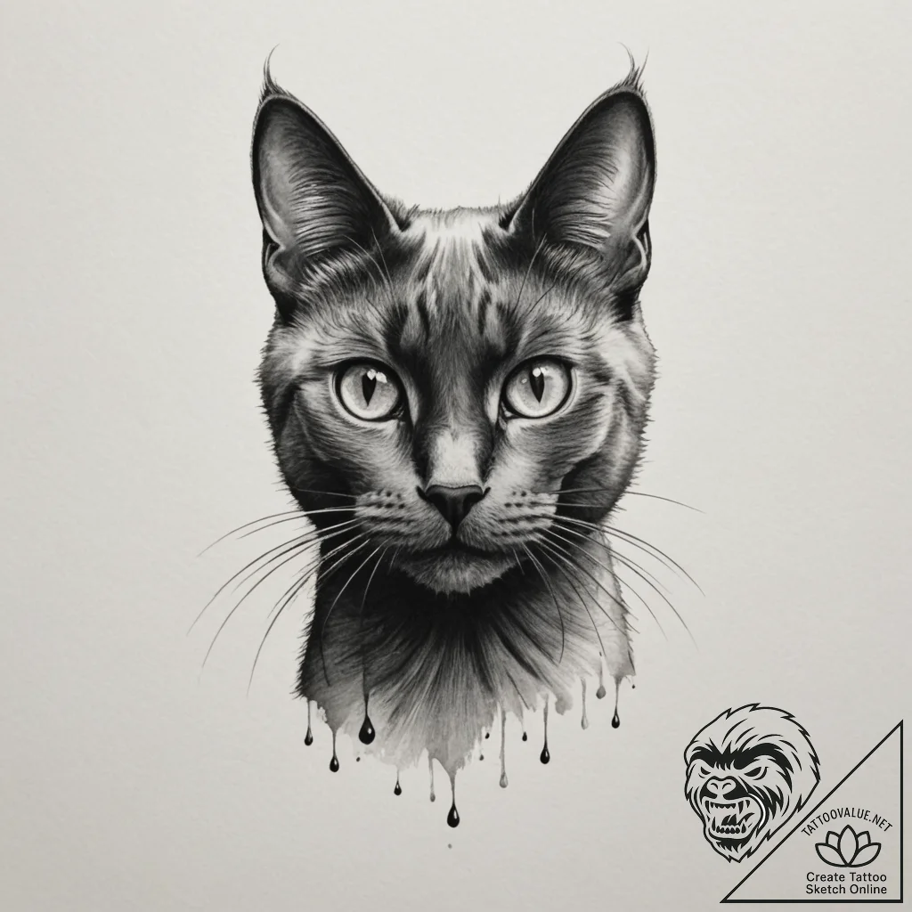 Black cat, artistic tattoo sketch, soft whip... - tattoo sketch (№1755166049_0, 14.08.2025 10:07) — tattoovalue.net
