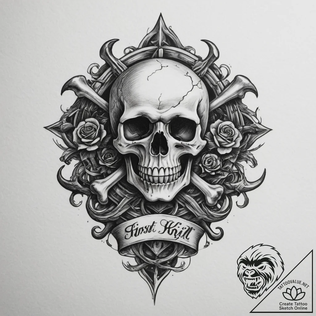 Tattoo sketch a "first kill" icon with a skul... - tattoo sketch (№1755166445_0, 14.08.2025 10:14) — tattoovalue.net
