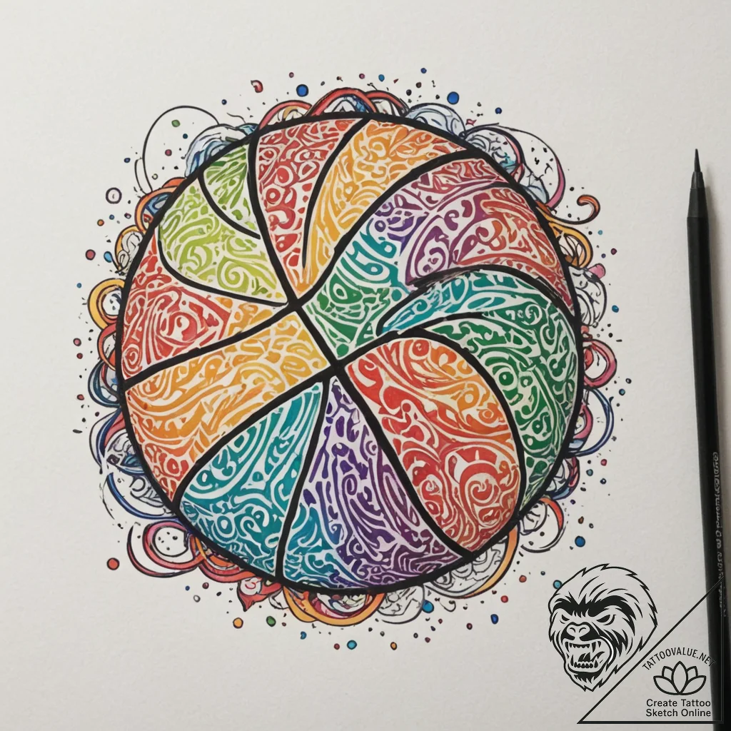 A close-up of the texture of a basketball., t... - tattoo sketch (№1755166644_0, 14.08.2025 10:17) — tattoovalue.net