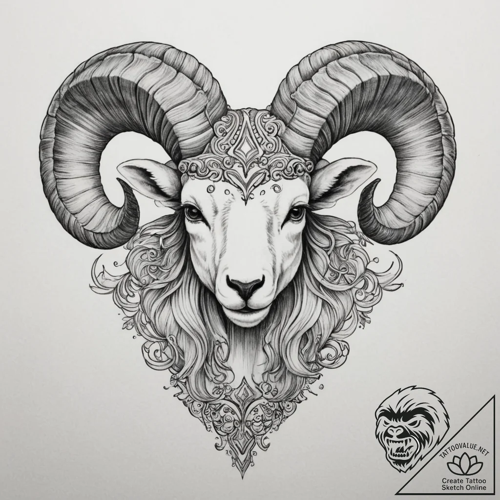 Tattoo sketch an aries ram's head with a smal... - tattoo sketch (№1755167237_0, 14.08.2025 10:27) — tattoovalue.net