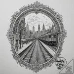 A crowded platform in a grand, old train stat… – tattoo sketch (№1755167436_0, 14.08.2025 10:30) — tattoovalue.net