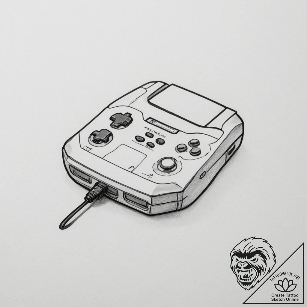 Tattoo sketch a gaming console in standby mod... - tattoo sketch (№1755168228_0, 14.08.2025 10:43) — tattoovalue.net