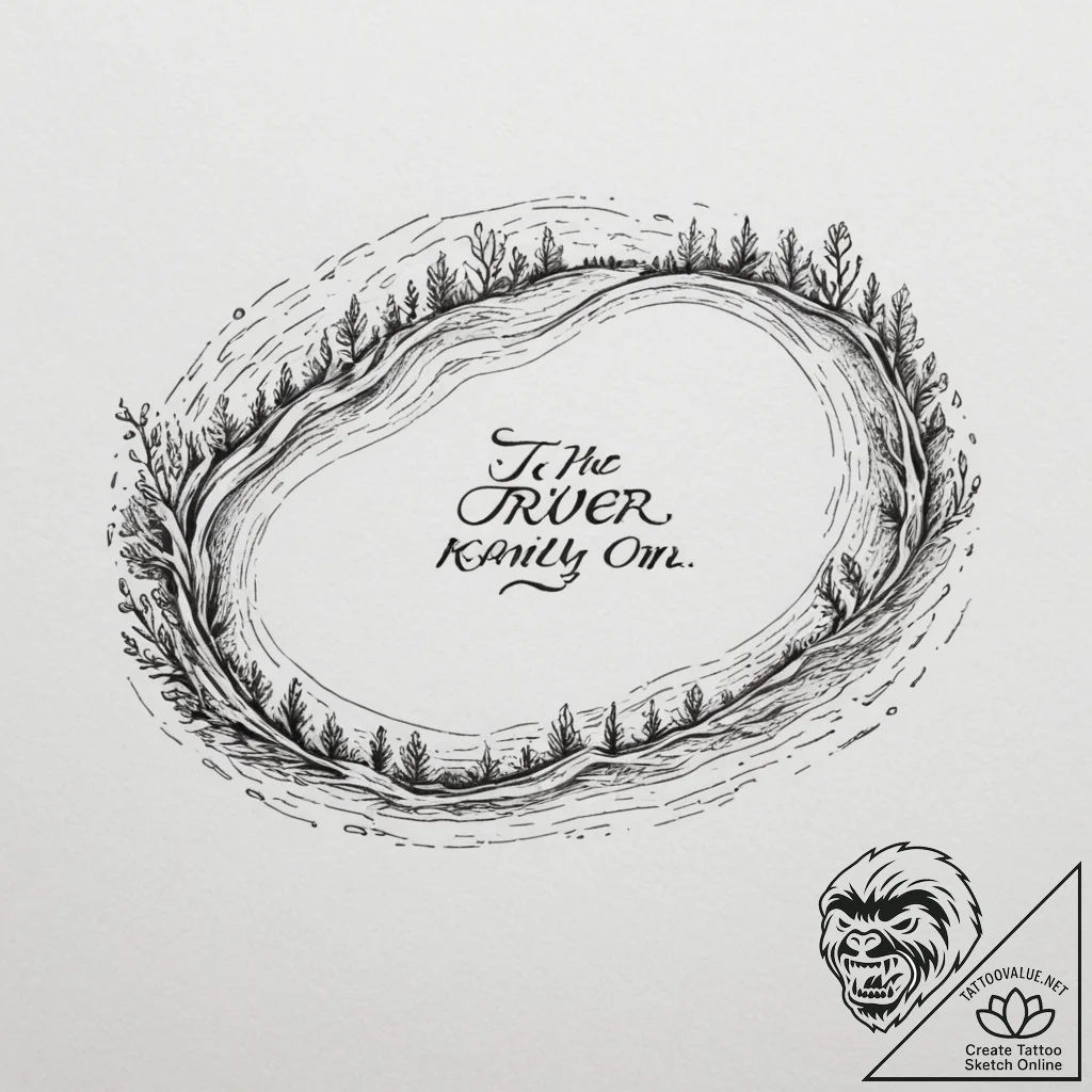 A meandering river with the words "the river... - tattoo sketch (№1755168321_0, 14.08.2025 10:45) — tattoovalue.net
