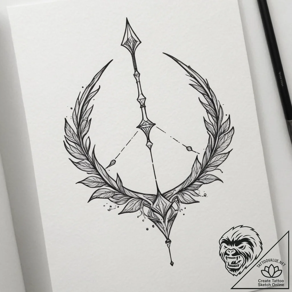Tattoo design a stylized elven bow with an ar... - tattoo sketch (№1755168424_0, 14.08.2025 10:47) — tattoovalue.net