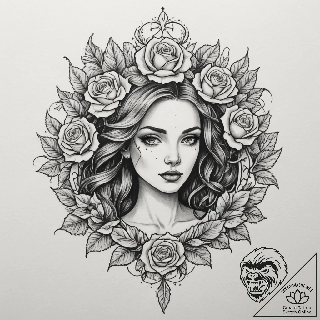 Tattoo design a virgo symbol emerging from fe... - tattoo sketch (№1755169214_0, 14.08.2025 11:00) — tattoovalue.net