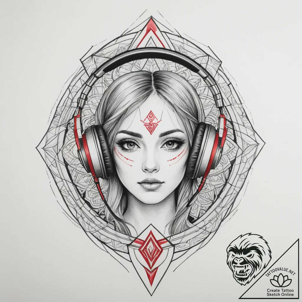 A professional gamer, focused intently on the... - tattoo sketch (№1755170201_0, 14.08.2025 11:16) — tattoovalue.net