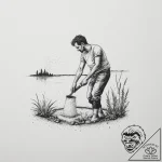 A person harvesting salt from an evaporation… – tattoo sketch (№1755170991_0, 14.08.2025 11:29) — tattoovalue.net