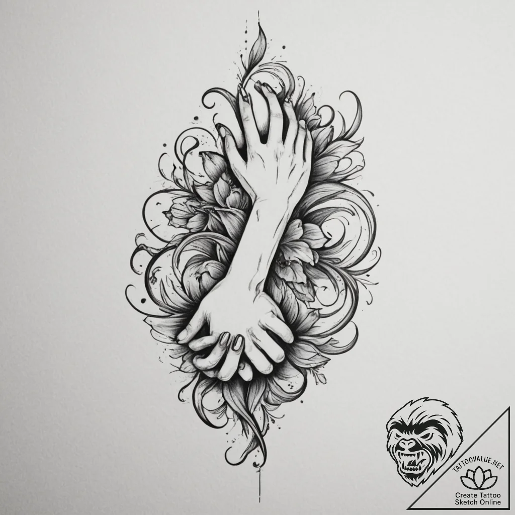 Tattoo design a silhouette of two hands holdi... - tattoo sketch (№1755171590_0, 14.08.2025 11:39) — tattoovalue.net