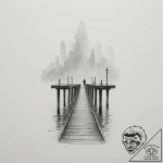 A lone figure standing at the end of a pier o… – tattoo sketch (№1755172188_0, 14.08.2025 11:49) — tattoovalue.net