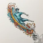 A person learning to surf, falling off the bo… – tattoo sketch (№1755172797_0, 14.08.2025 11:59) — tattoovalue.net