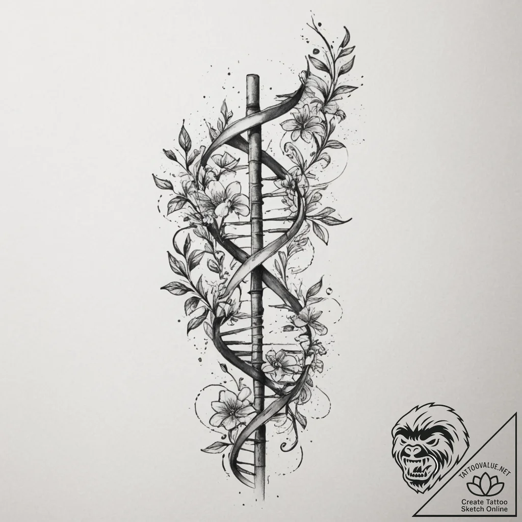 Dna helix intertwined with a floral vine, tat... - tattoo sketch (№1755173398_0, 14.08.2025 12:09) — tattoovalue.net