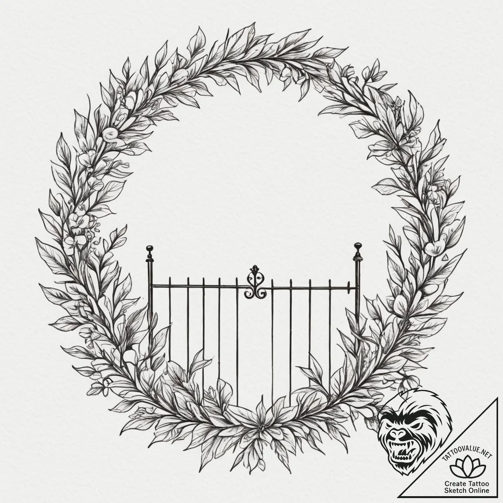 Tattoo design a garden gate or a front door w... - tattoo sketch (№1755173597_0, 14.08.2025 12:13) — tattoovalue.net