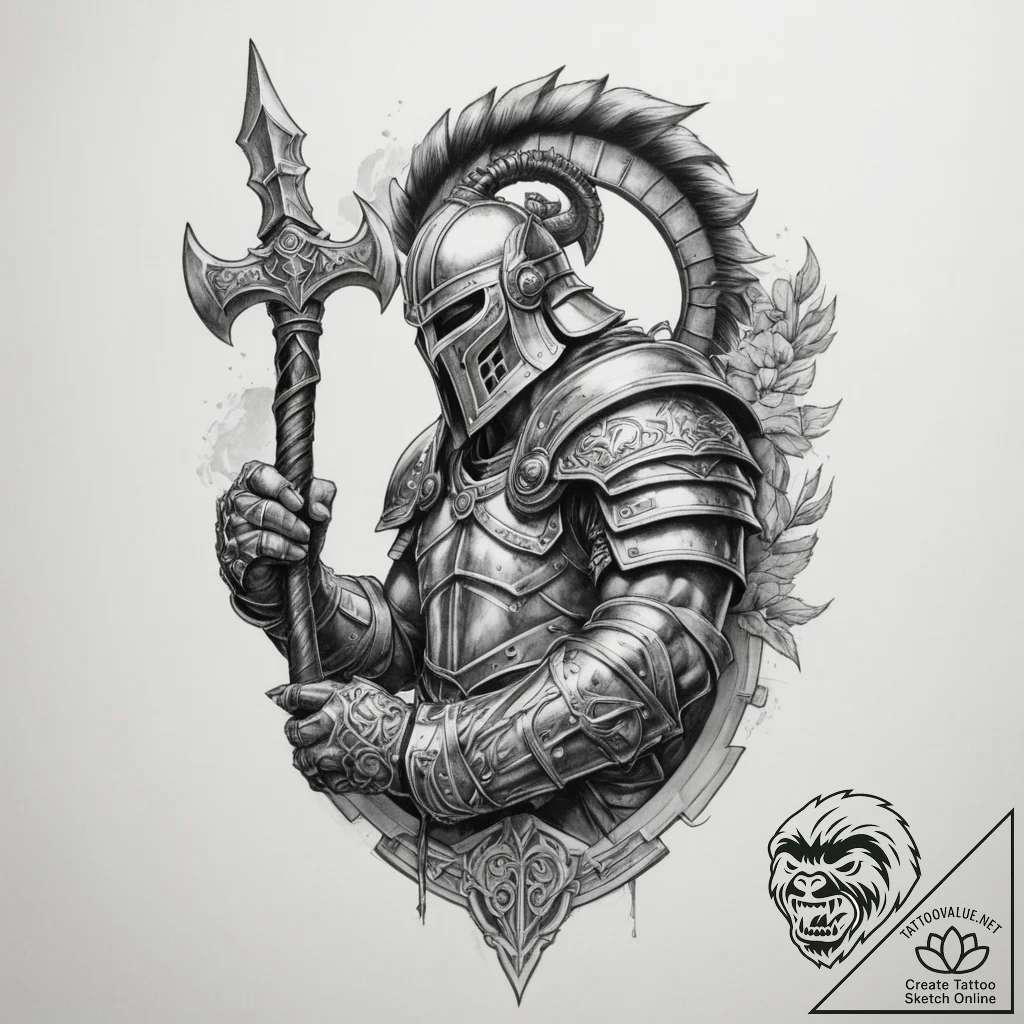 Tattoo design a gladiator's armored arm with... - tattoo sketch (№1755174396_0, 14.08.2025 12:26) — tattoovalue.net