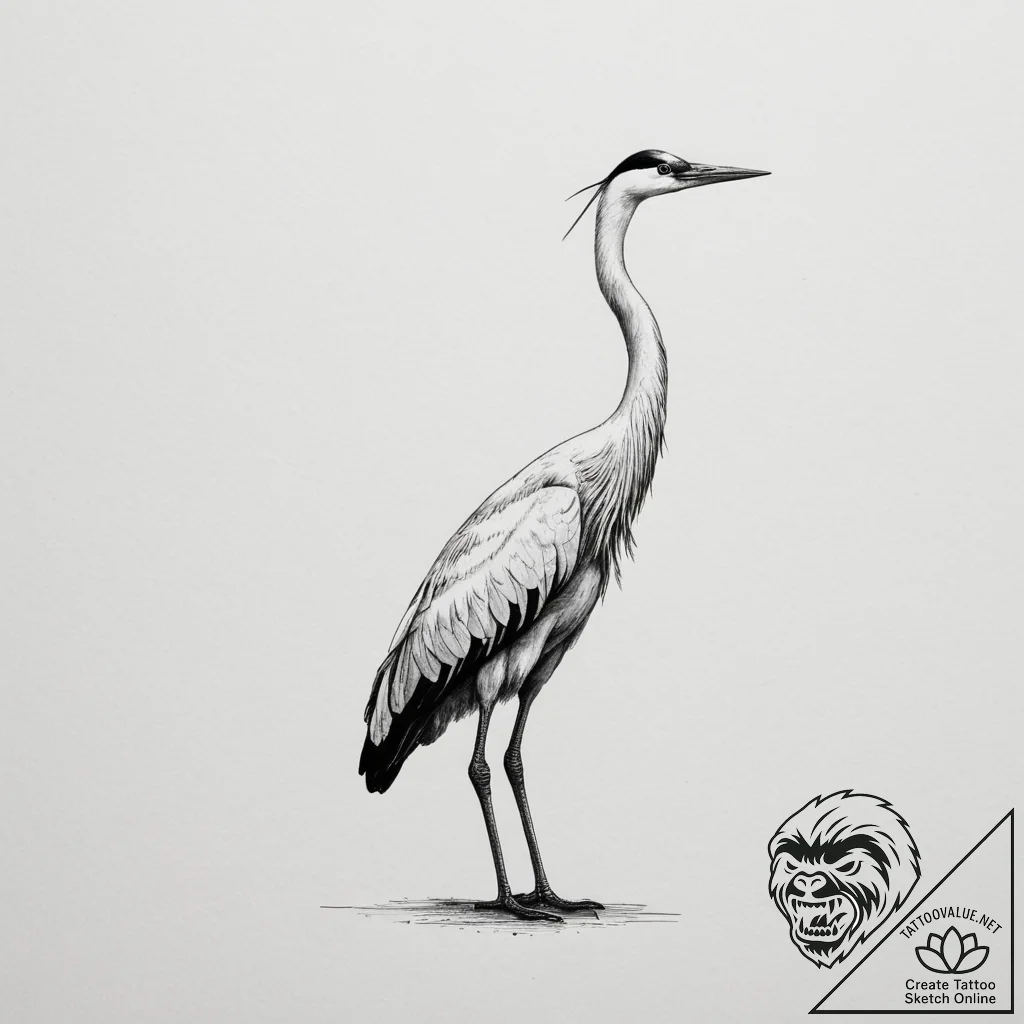 Crane - tattoo sketch (№1755175394_0, 14.08.2025 12:43) — tattoovalue.net