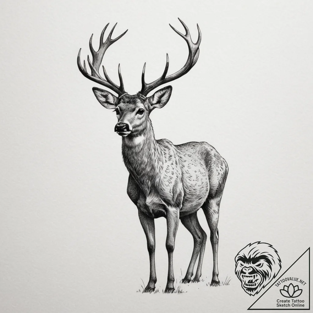 Tattoo sketch a subtle deer silhouette, elega... - tattoo sketch (№1755175791_0, 14.08.2025 12:49) — tattoovalue.net