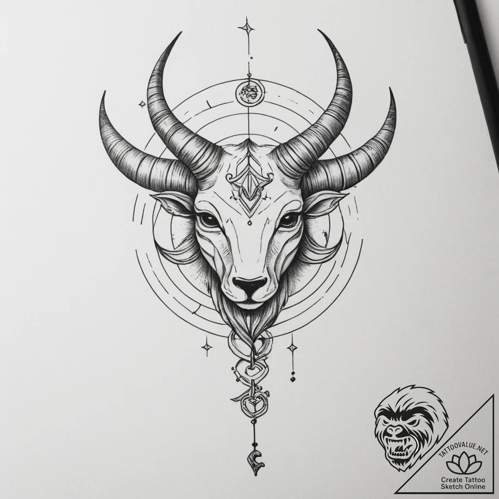 Tattoo sketch a zodiac symbol with a tiny, gl... - tattoo sketch (№1755176994_0, 14.08.2025 13:09) — tattoovalue.net