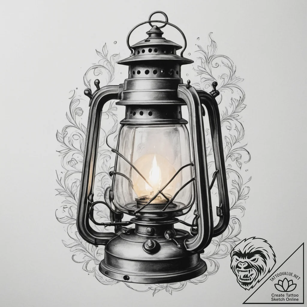 Tattoo sketch a vintage lantern casting a war... - tattoo sketch (№1755179385_0, 14.08.2025 13:49) — tattoovalue.net