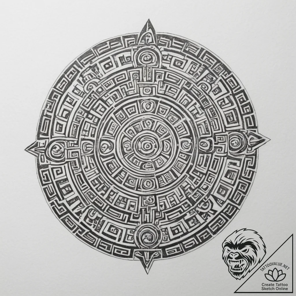 A mayan calendar stone - tattoo sketch (№1755182223_0, 14.08.2025 14:37) — tattoovalue.net