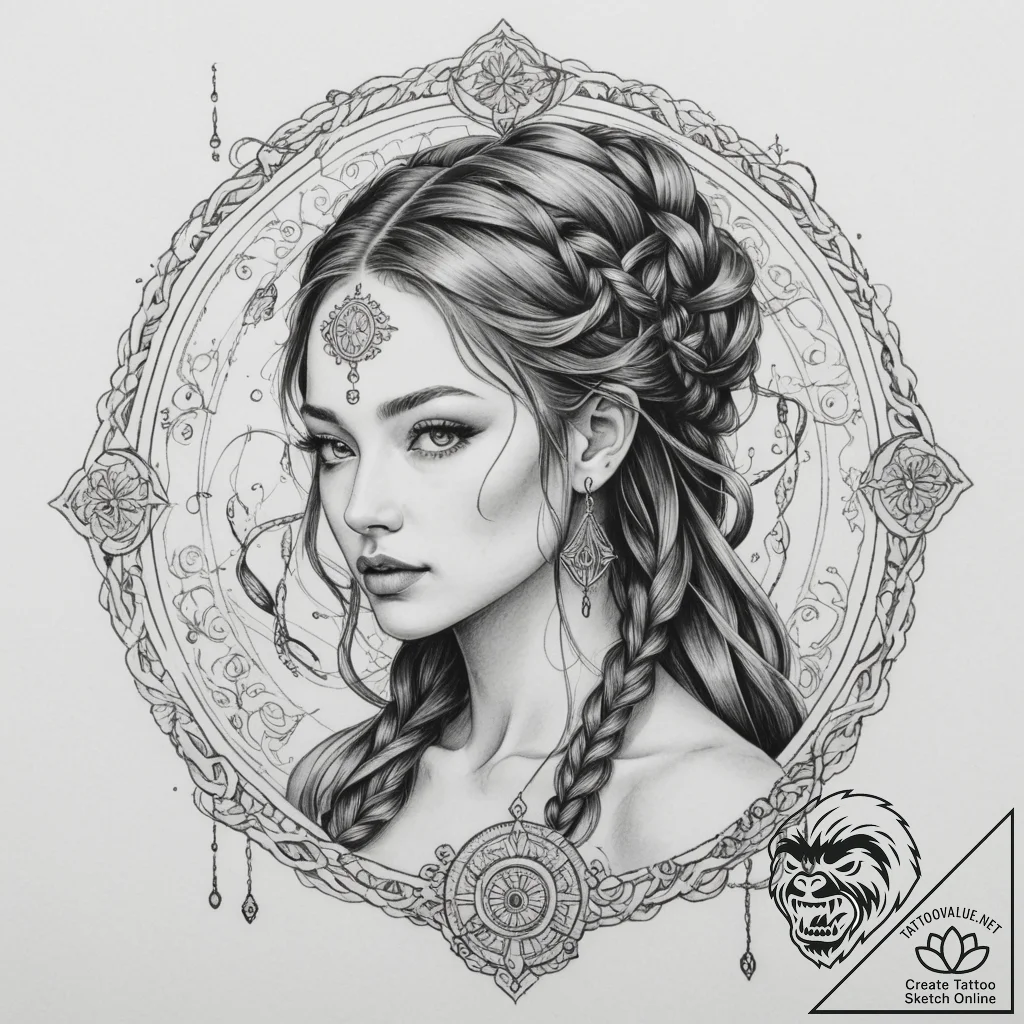 Tattoo sketch: mokosh, depicted as a serene w... - tattoo sketch (№1755182423_0, 14.08.2025 14:40) — tattoovalue.net