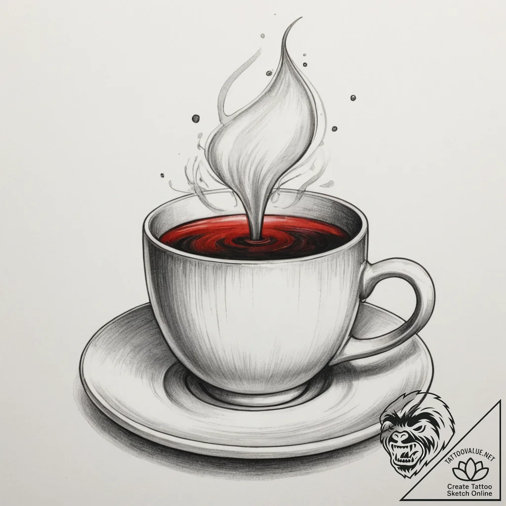 Tattoo sketch a warm cup of coffee or tea, wi... - tattoo sketch (№1755182822_0, 14.08.2025 14:47) — tattoovalue.net