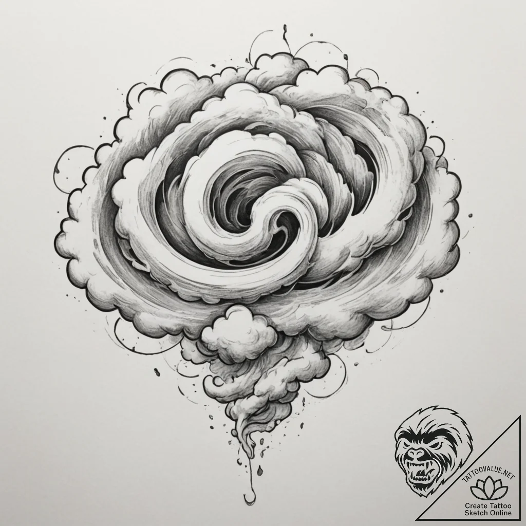Tattoo sketch a powerful, swirling cloud form... - tattoo sketch (№1755183021_0, 14.08.2025 14:50) — tattoovalue.net