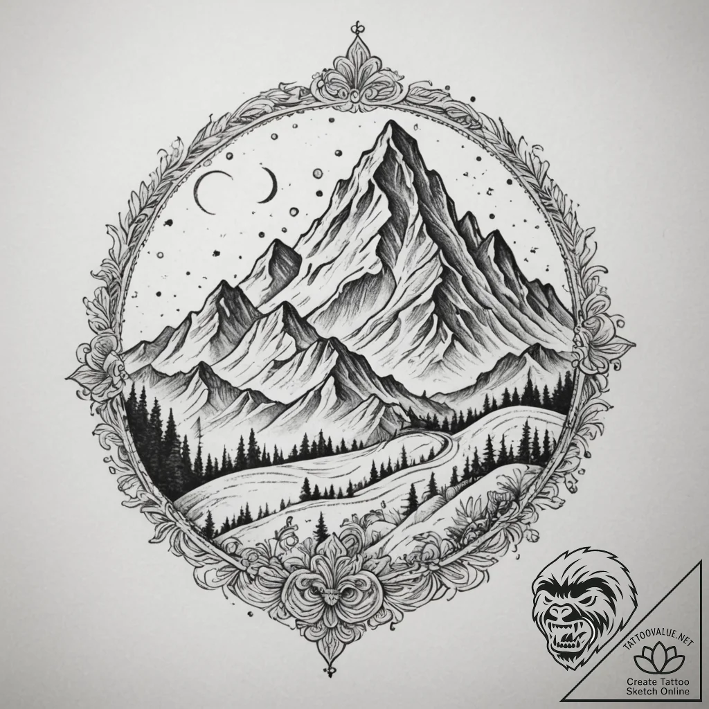Tattoo sketch a pixelated mountain range with... - tattoo sketch (№1755185428_0, 14.08.2025 15:30) — tattoovalue.net