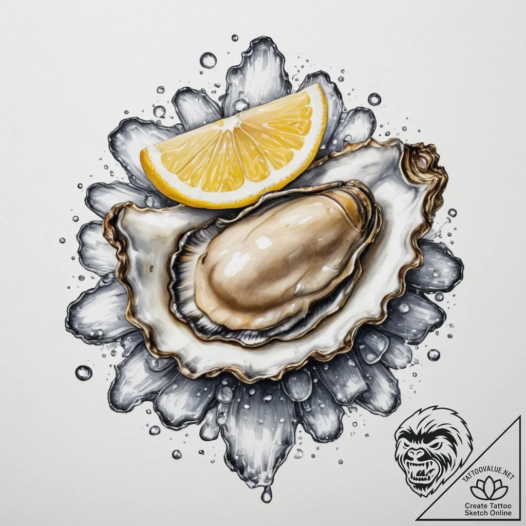 A hyperrealistic shot of a fresh oyster on a... - tattoo sketch (№1755186039_0, 14.08.2025 15:40) — tattoovalue.net