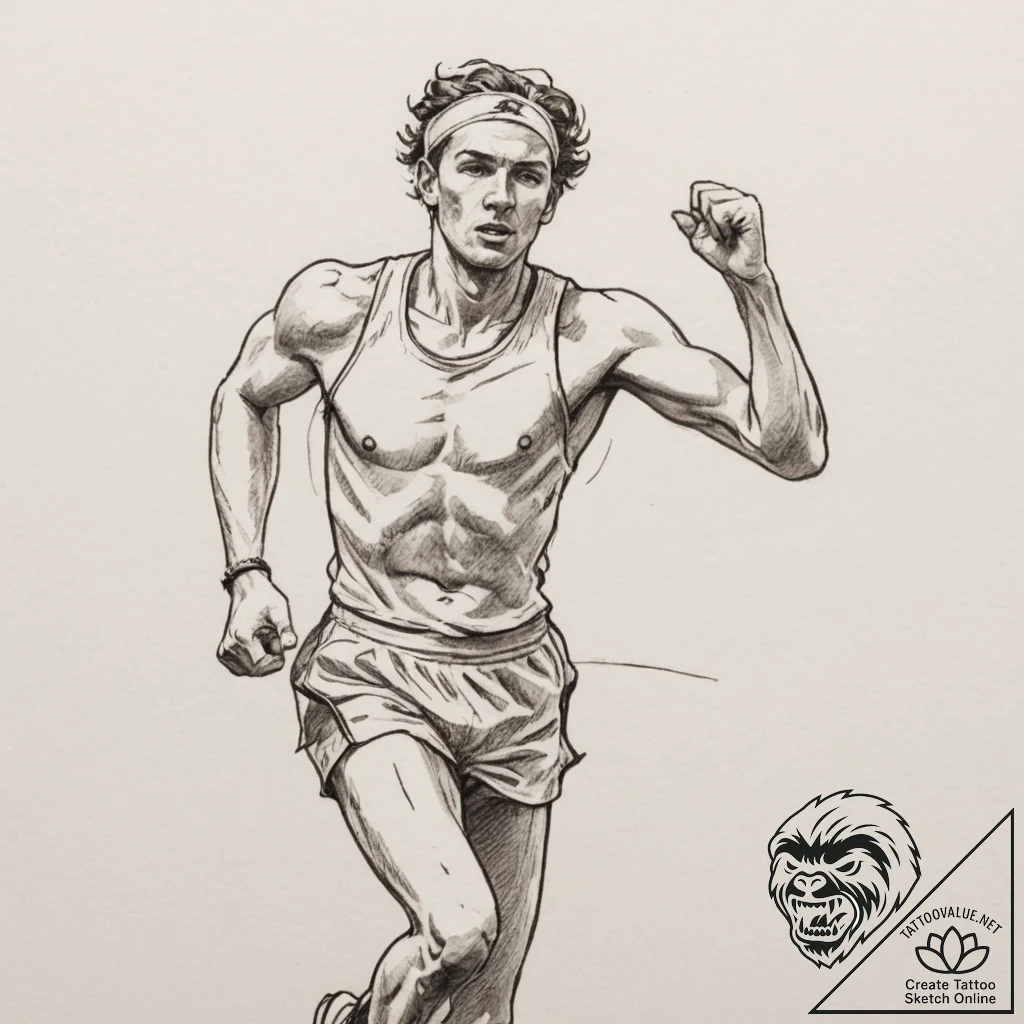 A portrait of a marathon runner crossing the... - tattoo sketch (№1755187046_0, 14.08.2025 15:57) — tattoovalue.net