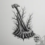 Tattoo sketch a warrior’s axe embedded in a t… – tattoo sketch (№1755187516_0, 14.08.2025 16:05) — tattoovalue.net
