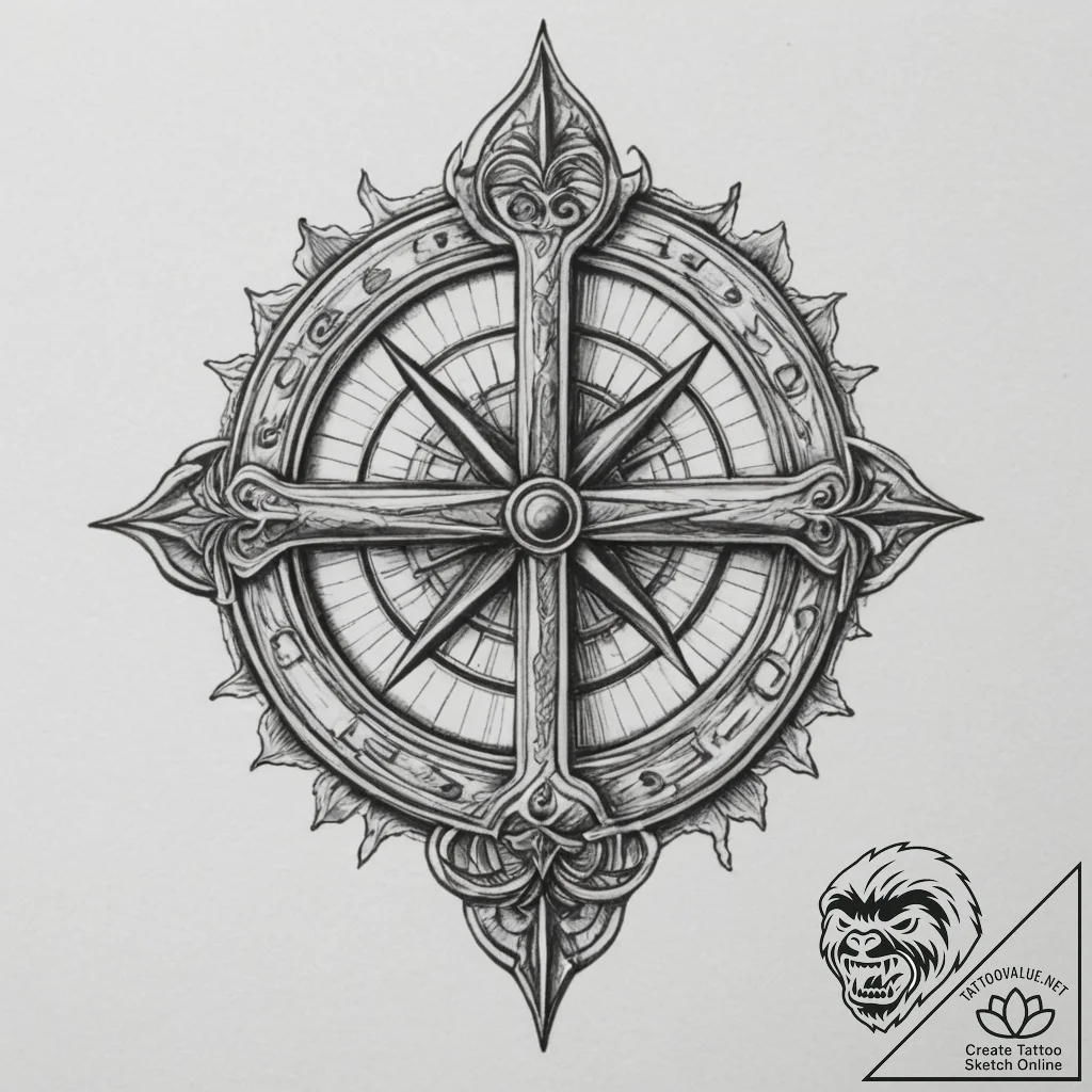 Web, tattoo sketch design, detailed cross-hat... - tattoo sketch (№1755189645_0, 14.08.2025 16:40) — tattoovalue.net