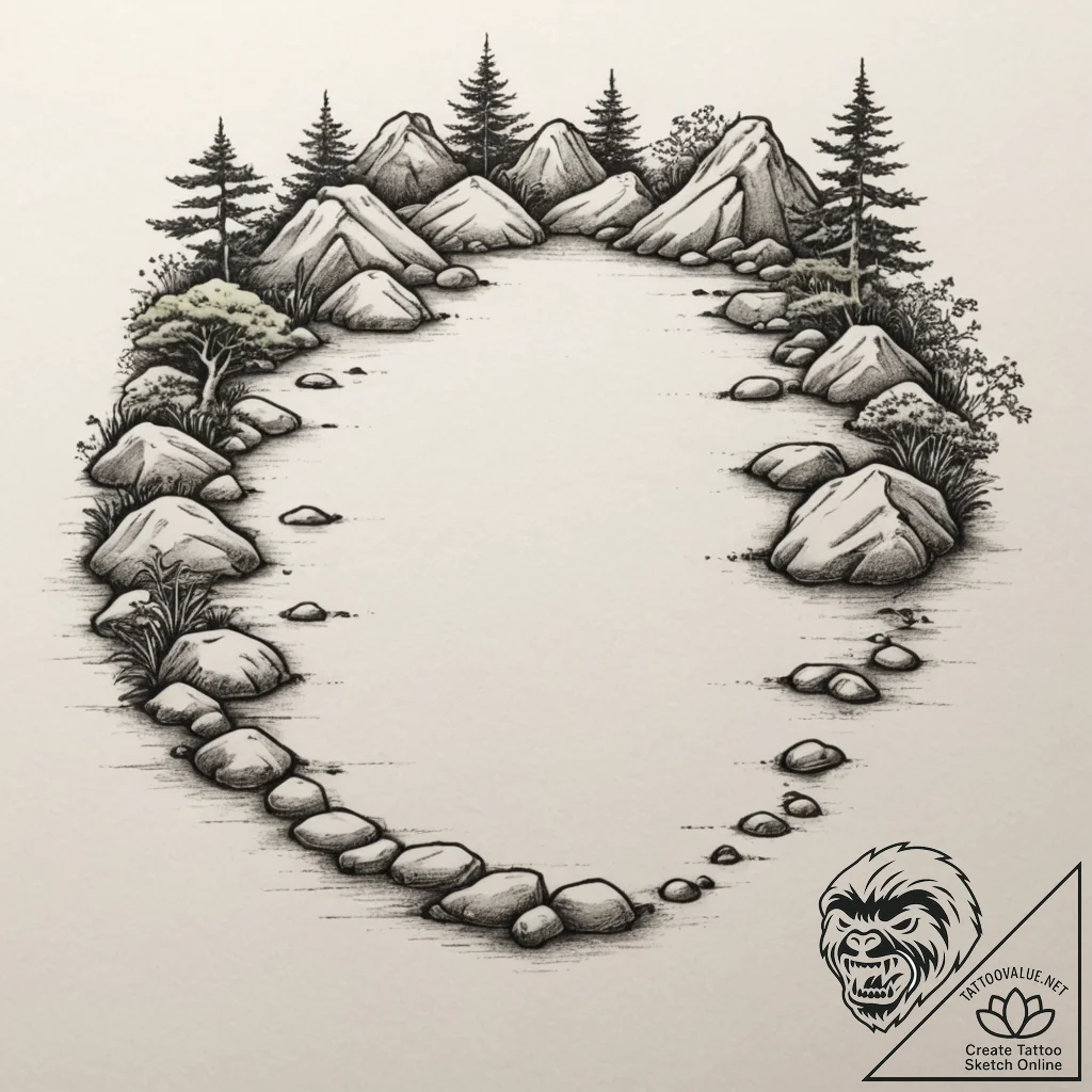 A serene japanese zen garden with raked sand... - tattoo sketch (№1755190652_0, 14.08.2025 16:57) — tattoovalue.net