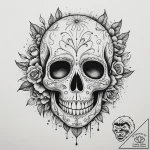 Sugar skull, ink illustration for tattoo, tra… – tattoo sketch (№1755191843_0, 14.08.2025 17:17) — tattoovalue.net