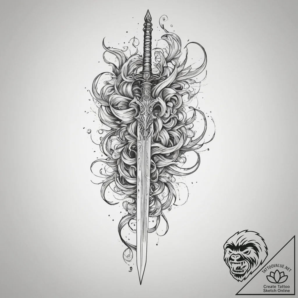Tattoo design a glitching sword with energy c... - tattoo sketch (№1755192639_0, 14.08.2025 17:30) — tattoovalue.net