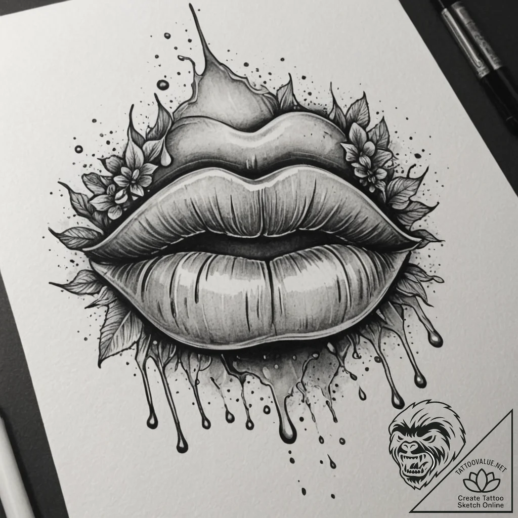 Tattoo sketch a pair of lips, slightly parted... - tattoo sketch (№1755193239_0, 14.08.2025 17:40) — tattoovalue.net