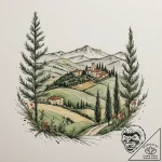 A wide shot of the rolling, green hills of tu… – tattoo sketch (№1755193440_0, 14.08.2025 17:44) — tattoovalue.net