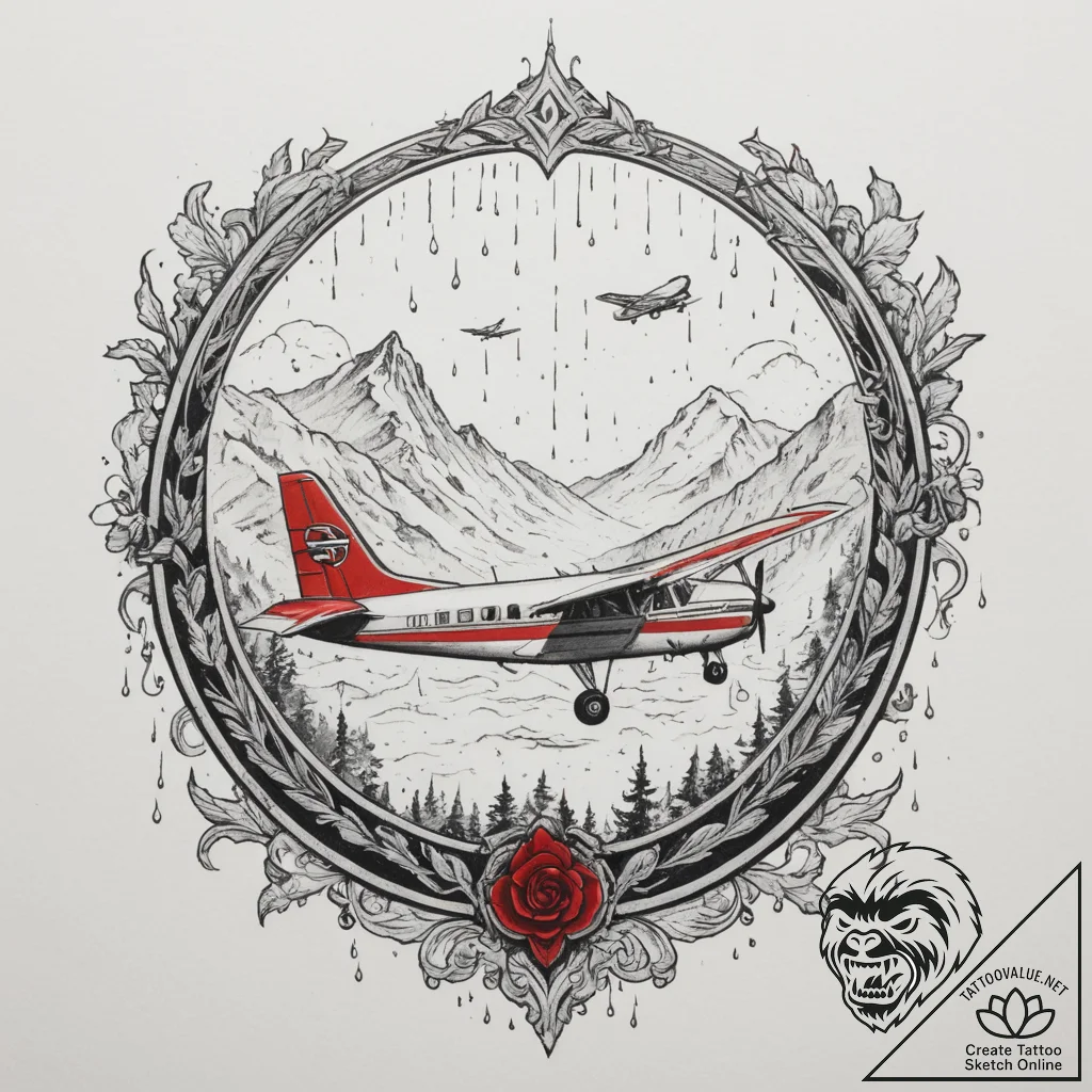 The view through a rain-streaked airplane win... - tattoo sketch (№1755193641_0, 14.08.2025 17:47) — tattoovalue.net