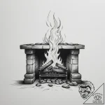 Tattoo sketch a fireplace with a cozy fire bu… – tattoo sketch (№1755194240_0, 14.08.2025 17:57) — tattoovalue.net