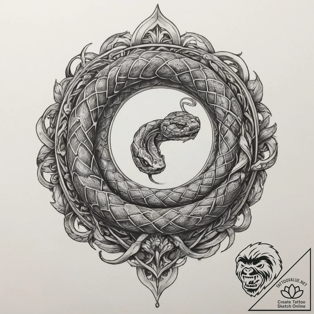 A snake coiled around a crystal, tattoo drawi... - tattoo sketch (№1755194440_0, 14.08.2025 18:00) — tattoovalue.net