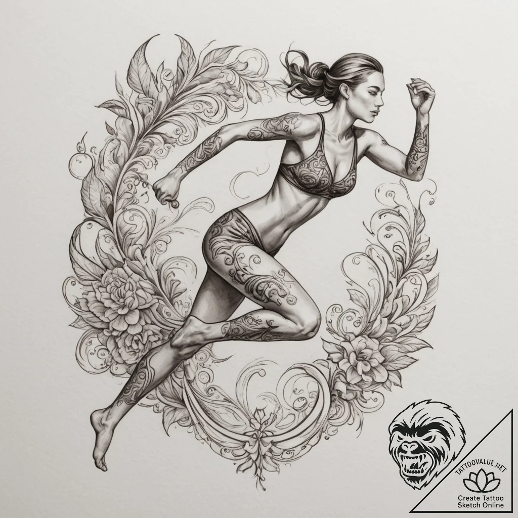 Tattoo sketch a strong, athletic figure in a... - tattoo sketch (№1755195647_0, 14.08.2025 18:20) — tattoovalue.net