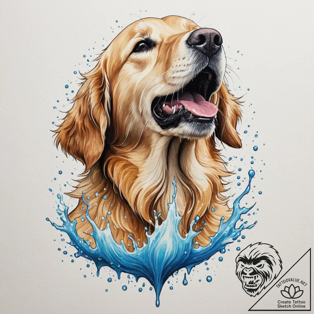 A close-up portrait of a wet golden retriever... - tattoo sketch (№1755196644_0, 14.08.2025 18:37) — tattoovalue.net
