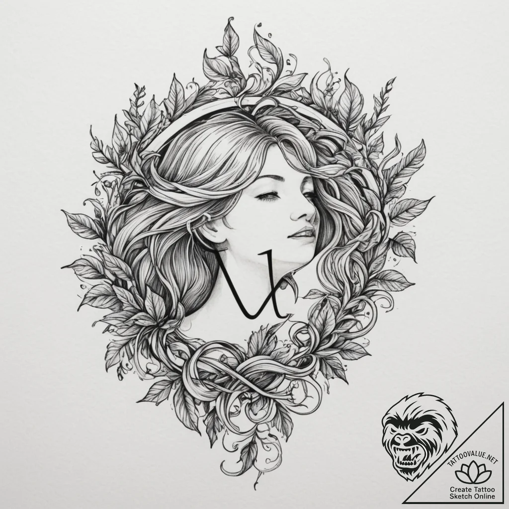 Tattoo design a virgo symbol emerging from fe... - tattoo sketch (№1755198839_0, 14.08.2025 19:13) — tattoovalue.net