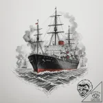 A massive container ship navigating through a… – tattoo sketch (№1755199834_0, 14.08.2025 19:30) — tattoovalue.net