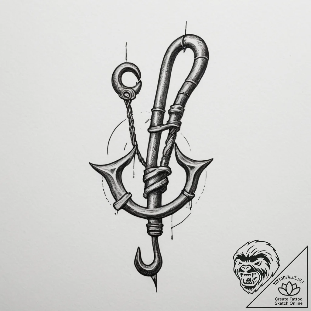 Tattoo sketch a stylized grappling hook, symb... - tattoo sketch (№1755200033_0, 14.08.2025 19:33) — tattoovalue.net