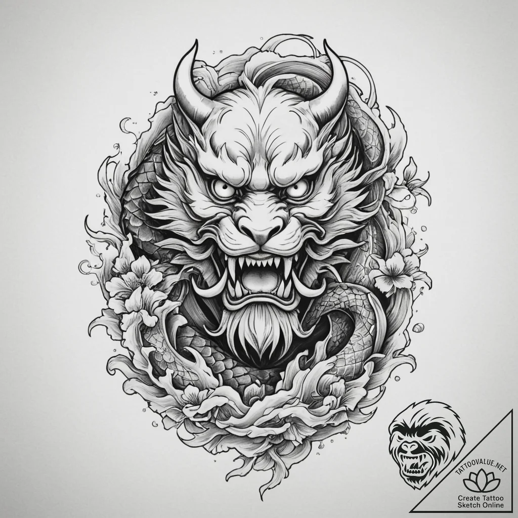 A tengu with a long nose, tattoo drawing outl... - tattoo sketch (№1755200231_0, 14.08.2025 19:37) — tattoovalue.net
