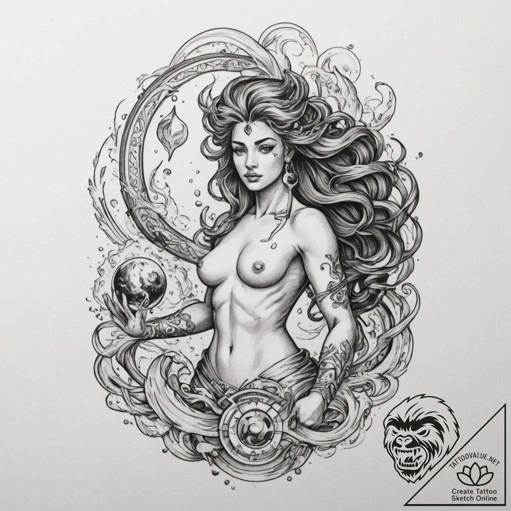 Tattoo sketch aquarius's water-bearer, with u... - tattoo sketch (№1755200824_0, 14.08.2025 19:47) — tattoovalue.net