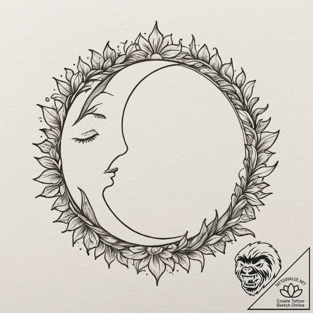 Tattoo sketch a half-moon on one partner, a h... - tattoo sketch (№1755201023_0, 14.08.2025 19:50) — tattoovalue.net