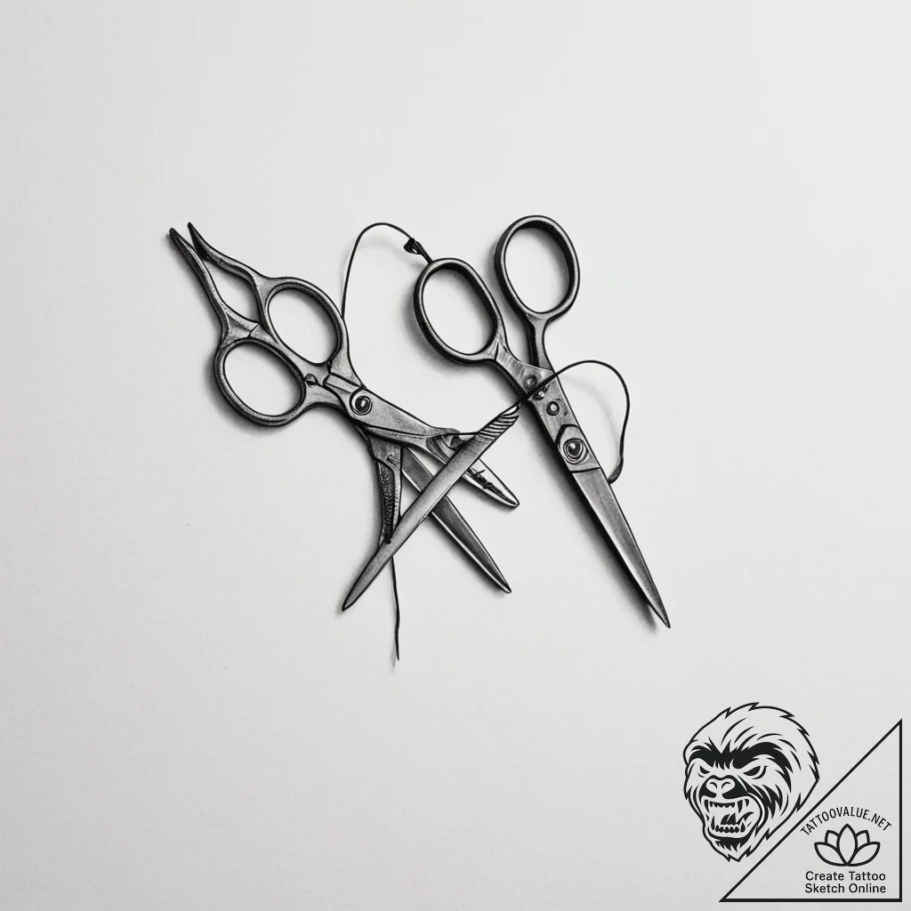 A pair of scissors cutting a string of fate - tattoo sketch (№1755201221_0, 14.08.2025 19:53) — tattoovalue.net
