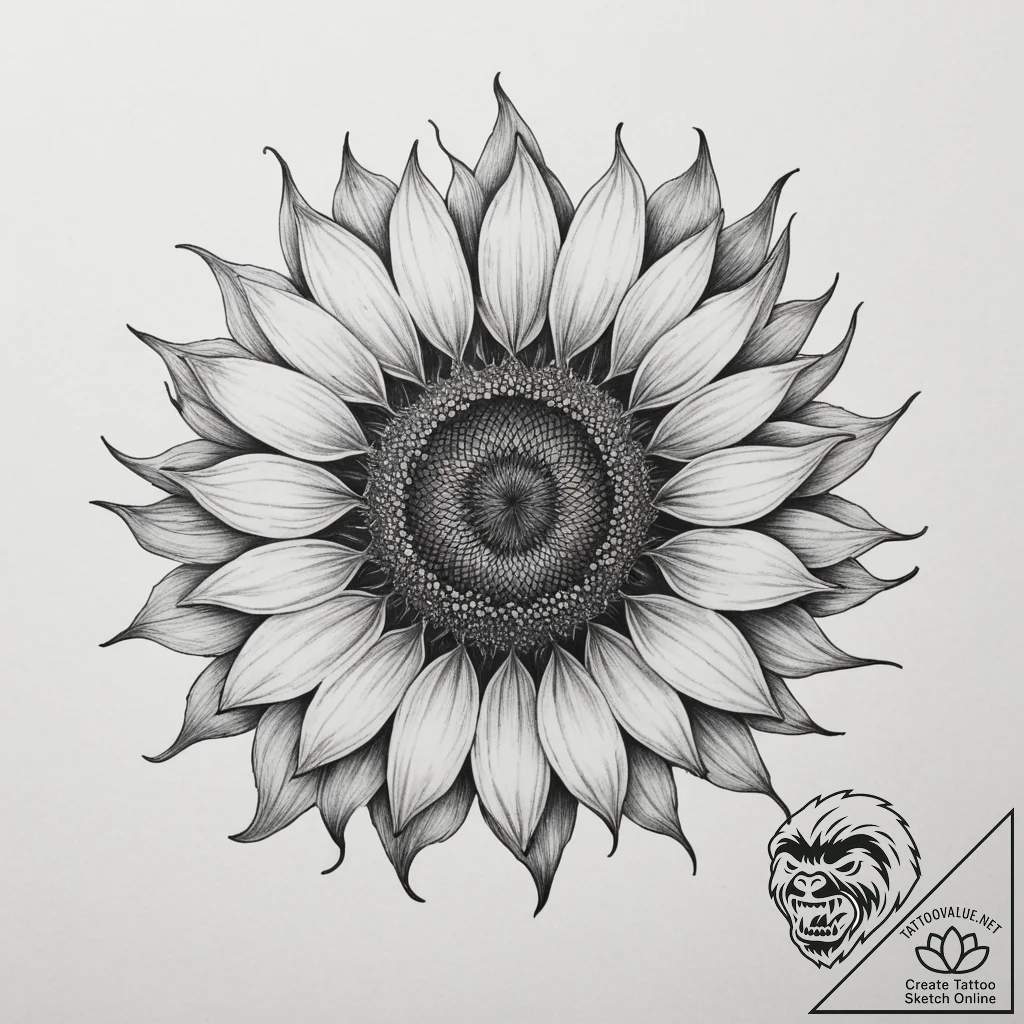 Tattoo design a minimalist sunflower, its see... - tattoo sketch (№1755201816_0, 14.08.2025 20:03) — tattoovalue.net