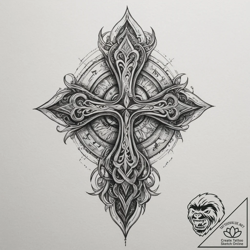118. tattoo sketch: "oud" rune as a central e... - tattoo sketch (№1755202410_0, 14.08.2025 20:13) — tattoovalue.net